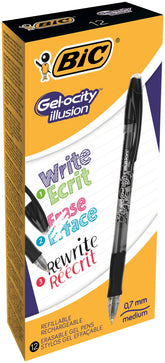 Bic Gel-ocity Illusion Erasable Gel Rollerball Pen 0.7mm Tip 0.3mm Line Black (Pack 12) - 943441